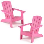 Costway Sedia adirondack per bambini in plastica resistente alle intemperie, Poltrona da giardino con schienale a doghe inclinato Rosa - immagine 5