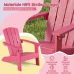 Costway Sedia adirondack per bambini in plastica resistente alle intemperie, Poltrona da giardino con schienale a doghe inclinato Rosa - immagine 8