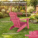 Costway Sedia adirondack per bambini in plastica resistente alle intemperie, Poltrona da giardino con schienale a doghe inclinato Rosa - immagine 9