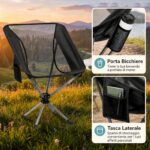 Costway Sedia da campeggio girevole e pieghevole seduta traspirante con portabicchieri e tasca laterale, Sedia per viaggio e pesca - immagine 5
