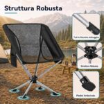 Costway Sedia da campeggio girevole e pieghevole seduta traspirante con portabicchieri e tasca laterale, Sedia per viaggio e pesca - immagine 6