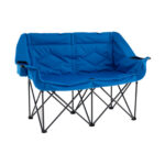 Costway Sedia da campeggio per 2 persone con 2 portabicchiere tasche a rete e borsa da trasporto, Sedia pieghevole da esterno portata 300 kg Blu