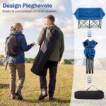 Costway Sedia da campeggio per 2 persone con 2 portabicchiere tasche a rete e borsa da trasporto, Sedia pieghevole da esterno portata 300 kg Blu - immagine 9