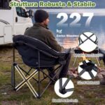 Costway Sedia da campeggio pieghevole con braccioli portabicchieri e borsa da trasporto, Sedia da pesca portatile poltrona imbottita Grigio - immagine 9