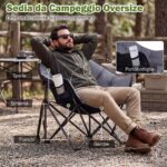 Costway Sedia da campeggio pieghevole con braccioli portabicchieri e borsa da trasporto, Sedia da pesca portatile poltrona imbottita Grigio - immagine 10