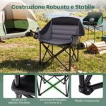 Costway Sedia da campeggio pieghevole con braccioli portabicchieri tasca in rete e borsa da trasporto, Sedia da esterno Nero - immagine 7