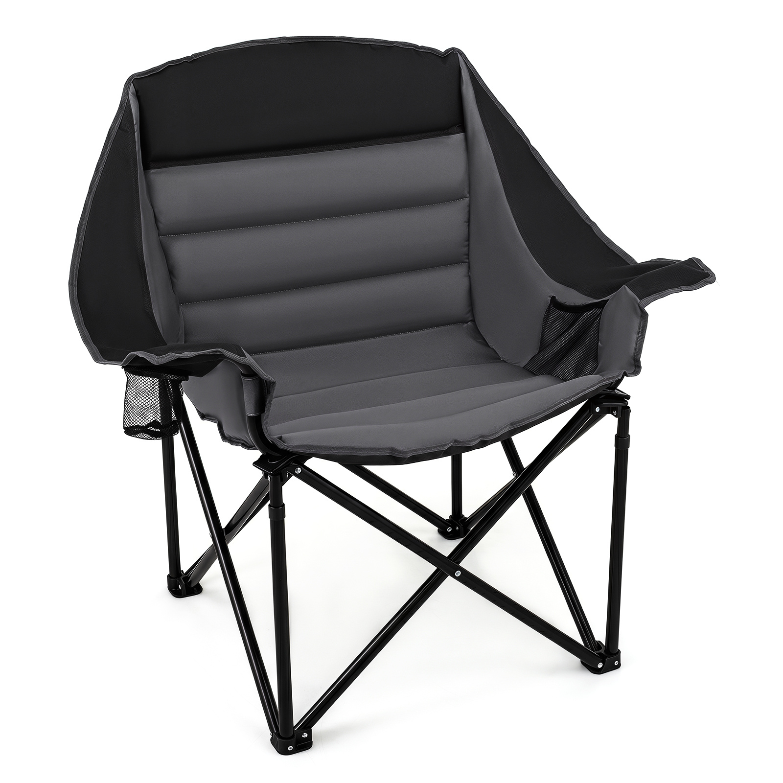 Sedia-da-campeggio-pieghevole-con-braccioli-portabicchieri-tasca-in-rete-e-borsa-da-trasporto-mediaId105187000-1784534672.jpg Costway Sedia da campeggio pieghevole con braccioli portabicchieri tasca in rete e borsa da trasporto, Sedia da esterno Nero - immagine 1