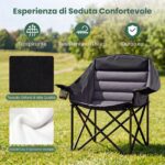 Costway Sedia da campeggio pieghevole con braccioli portabicchieri tasca in rete e borsa da trasporto, Sedia da esterno Nero - immagine 9