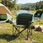 Costway Sedia da campeggio pieghevole con braccioli portabicchieri tasca in rete e borsa da trasporto, Sedia da esterno Verde - immagine 2