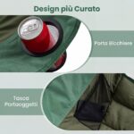Costway Sedia da campeggio pieghevole con braccioli portabicchieri tasca in rete e borsa da trasporto, Sedia da esterno Verde - immagine 7