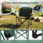 Costway Sedia da campeggio pieghevole con braccioli portabicchieri tasca in rete e borsa da trasporto, Sedia da esterno Verde - immagine 8