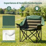 Costway Sedia da campeggio pieghevole con braccioli portabicchieri tasca in rete e borsa da trasporto, Sedia da esterno Verde - immagine 9
