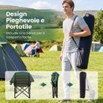 Costway Sedia da campeggio pieghevole con braccioli portabicchieri tasca in rete e borsa da trasporto, Sedia da esterno Verde - immagine 10