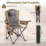 Costway Sedia da campeggio pieghevole con portacellulare borsa ghiaccio e tasca, Sedia da esterno struttura in metallo per pesca e spiaggia Verde - immagine 5