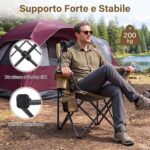 Costway Sedia da campeggio pieghevole con portacellulare borsa ghiaccio e tasca, Sedia da esterno struttura in metallo per pesca e spiaggia Verde - immagine 6