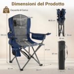 Costway Sedia da campeggio pieghevole con portacellulare borsa ghiaccio e tasca, Sedia da esterno struttura in metallo per pesca e spiaggia Blu - immagine 5