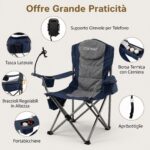 Costway Sedia da campeggio pieghevole con portacellulare borsa ghiaccio e tasca, Sedia da esterno struttura in metallo per pesca e spiaggia Blu - immagine 6