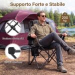 Costway Sedia da campeggio pieghevole con portacellulare borsa ghiaccio e tasca, Sedia da esterno struttura in metallo per pesca e spiaggia Nero - immagine 6