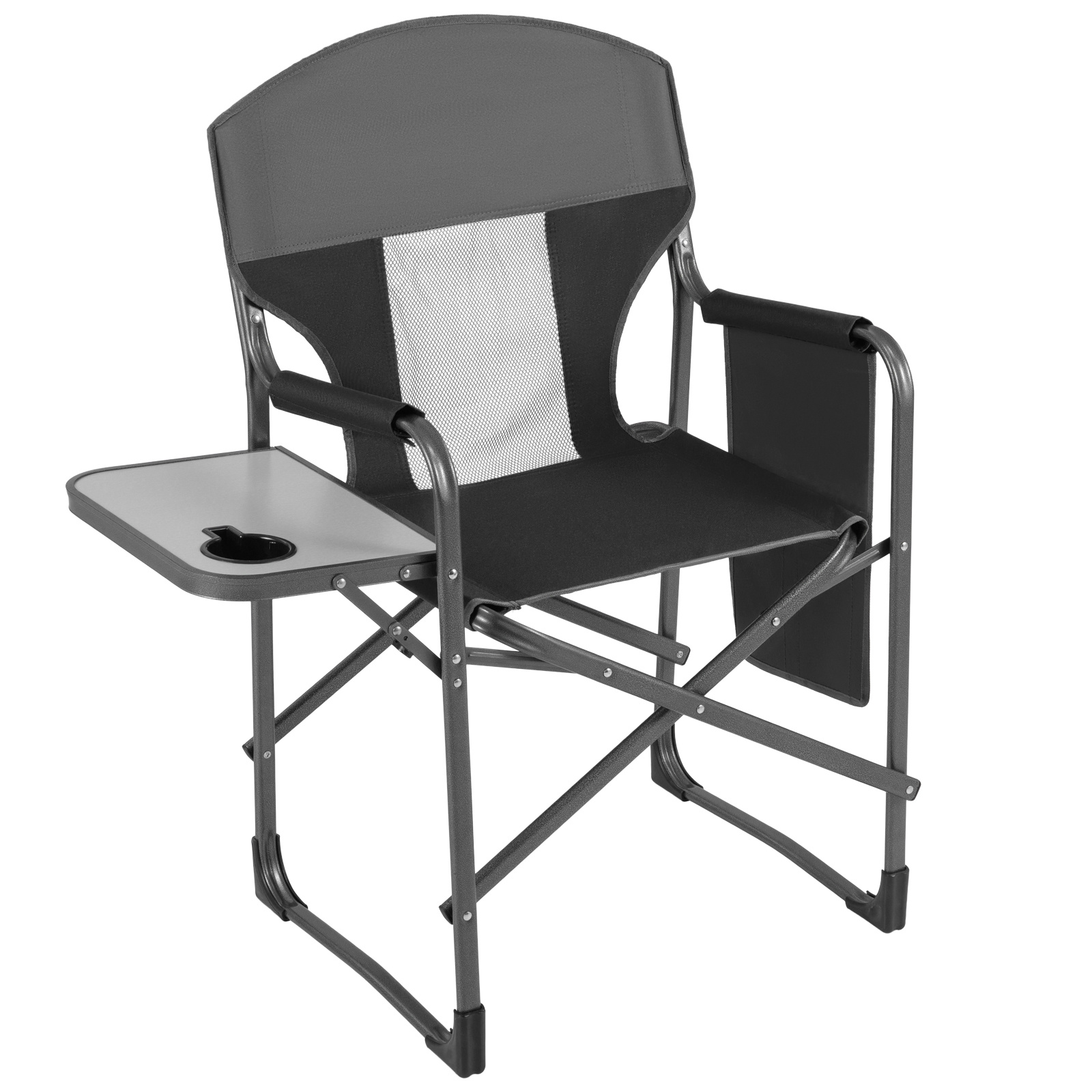 Sedia-da-campeggio-pieghevole-con-tavolino-laterale-portabicchieri-e-tasca-portaoggetti-mediaId104235462-1778132642.jpg Costway Sedia da campeggio pieghevole con tavolino laterale portabicchieri e tasca portaoggetti, Sedia da regista portata 158 kg Nero - immagine 1