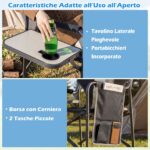 Costway Sedia da campeggio pieghevole con tavolino laterale portabicchieri e tasca portaoggetti, Sedia da regista portata 158 kg Nero - immagine 11