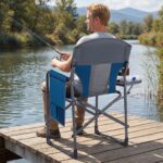 Costway Sedia da campeggio pieghevole con tavolino laterale portabicchieri e tasca portaoggetti, Sedia da regista portata 158 kg Blu Navy - immagine 2