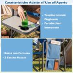 Costway Sedia da campeggio pieghevole con tavolino laterale portabicchieri e tasca portaoggetti, Sedia da regista portata 158 kg Blu Navy - immagine 9