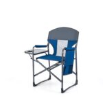 Costway Sedia da campeggio pieghevole con tavolino laterale portabicchieri e tasca portaoggetti, Sedia da regista portata 158 kg Blu Navy - immagine 5
