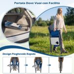 Costway Sedia da campeggio pieghevole con tavolino laterale portabicchieri e tasca portaoggetti, Sedia da regista portata 158 kg Blu Navy - immagine 8