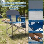 Costway Sedia da campeggio pieghevole con tavolino laterale portabicchieri e tasca portaoggetti, Sedia da regista portata 158 kg Blu Navy - immagine 11