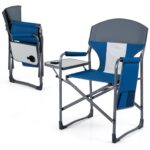 Costway Sedia da campeggio pieghevole con tavolino laterale portabicchieri e tasca portaoggetti, Sedia da regista portata 158 kg Blu Navy - immagine 6