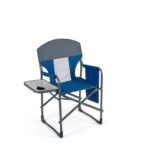Costway Sedia da campeggio pieghevole con tavolino laterale portabicchieri e tasca portaoggetti, Sedia da regista portata 158 kg Blu Navy