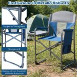 Costway Sedia da campeggio pieghevole con tavolino laterale portabicchieri e tasca portaoggetti, Sedia da regista portata 158 kg Blu Navy - immagine 10