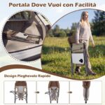 Costway Sedia da campeggio pieghevole con tavolino laterale portabicchieri e tasca portaoggetti, Sedia da regista portata 158 kg Marrone - immagine 8