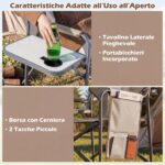 Costway Sedia da campeggio pieghevole con tavolino laterale portabicchieri e tasca portaoggetti, Sedia da regista portata 158 kg Marrone - immagine 9