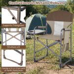 Costway Sedia da campeggio pieghevole con tavolino laterale portabicchieri e tasca portaoggetti, Sedia da regista portata 158 kg Marrone - immagine 10