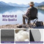 Costway Sedia da campeggio pieghevole metallo seduta ampia schienale alto, Regista portabicchiere borsa 150kg sport pesca picnic Nero 1 Pezzo - immagine 5
