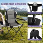 Costway Sedia da campeggio pieghevole metallo seduta ampia schienale alto, Regista portabicchiere borsa 150kg sport pesca picnic Nero 1 Pezzo - immagine 6
