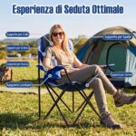 Costway Sedia da campeggio pieghevole metallo seduta ampia schienale alto, Regista portabicchiere borsa 150kg sport pesca picnic Blu 1 Pezzo - immagine 7