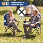 Costway Sedia da campeggio pieghevole metallo seduta ampia schienale alto, Regista portabicchiere borsa 150kg sport pesca picnic Blu 2 Pezzi - immagine 6