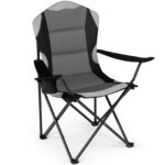 Costway Sedia da campeggio pieghevole metallo seduta ampia schienale alto, Regista portabicchiere borsa 150kg sport pesca picnic Nero 1 Pezzo