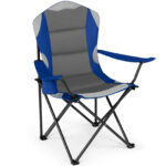 Costway Sedia da campeggio pieghevole metallo seduta ampia schienale alto, Regista portabicchiere borsa 150kg sport pesca picnic Blu 1 Pezzo