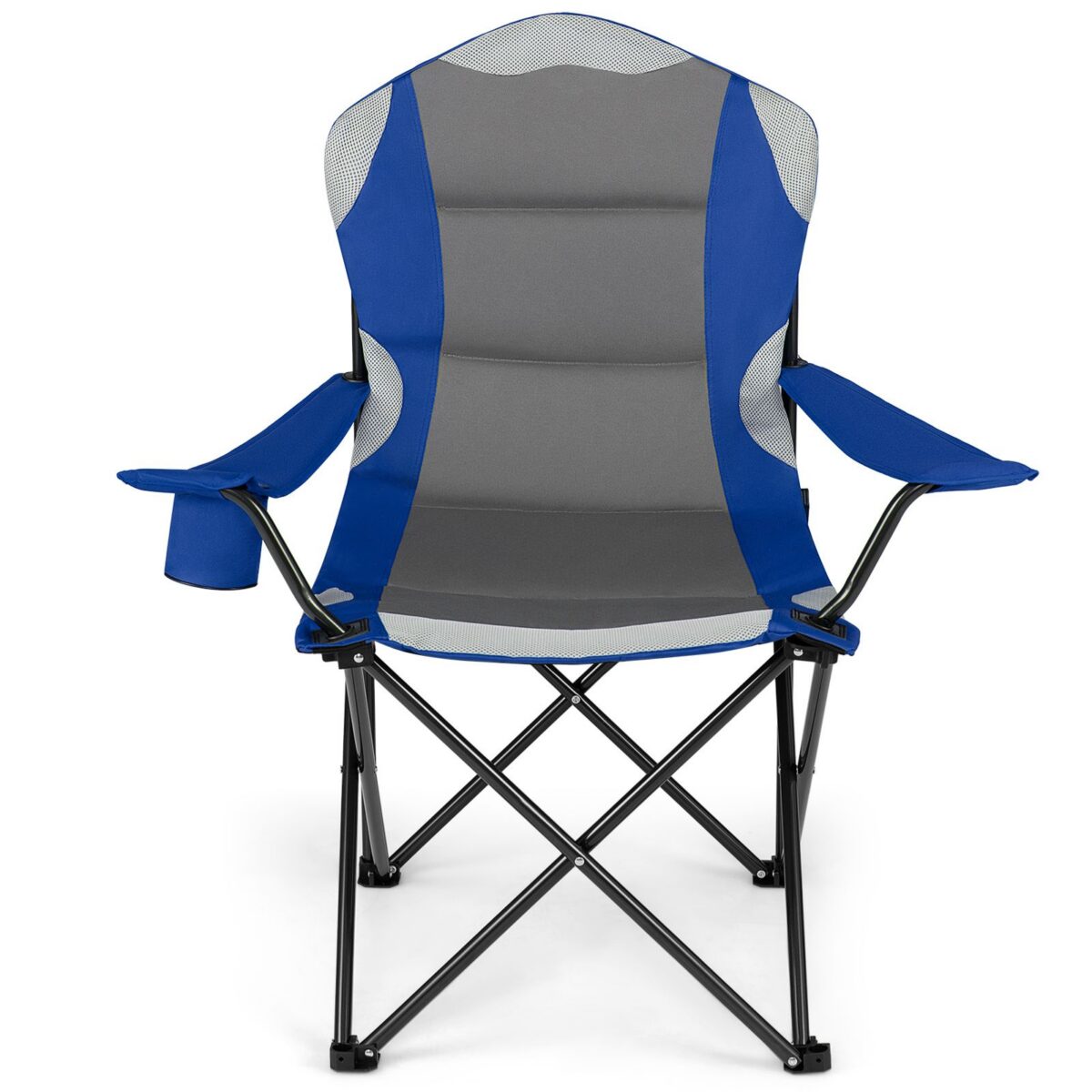 Costway Sedia da campeggio pieghevole metallo seduta ampia schienale alto, Regista portabicchiere borsa 150kg sport pesca picnic Blu 1 Pezzo - immagine 4