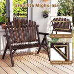 Costway Sedia da giardino 2 posti in legno con braccioli schienale alto e seduta a doghe portata 300 kg, Panca da giardino adirondack Marrone - immagine 7