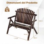 Costway Sedia da giardino 2 posti in legno con braccioli schienale alto e seduta a doghe portata 300 kg, Panca da giardino adirondack Marrone - immagine 4