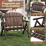 Costway Sedia da giardino 2 posti in legno con braccioli schienale alto e seduta a doghe portata 300 kg, Panca da giardino adirondack Marrone - immagine 8