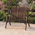 Costway Sedia da giardino 2 posti in legno con braccioli schienale alto e seduta a doghe portata 300 kg, Panca da giardino adirondack Marrone - immagine 2