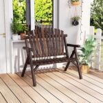 Costway Sedia da giardino 2 posti in legno con braccioli schienale alto e seduta a doghe portata 300 kg, Panca da giardino adirondack Marrone - immagine 3