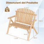 Costway Sedia da giardino 2 posti in legno con braccioli schienale alto e seduta a doghe portata 300 kg, Panca da giardino adirondack Naturale - immagine 4