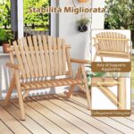 Costway Sedia da giardino 2 posti in legno con braccioli schienale alto e seduta a doghe portata 300 kg, Panca da giardino adirondack Naturale - immagine 7