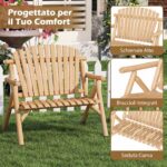 Costway Sedia da giardino 2 posti in legno con braccioli schienale alto e seduta a doghe portata 300 kg, Panca da giardino adirondack Naturale - immagine 8